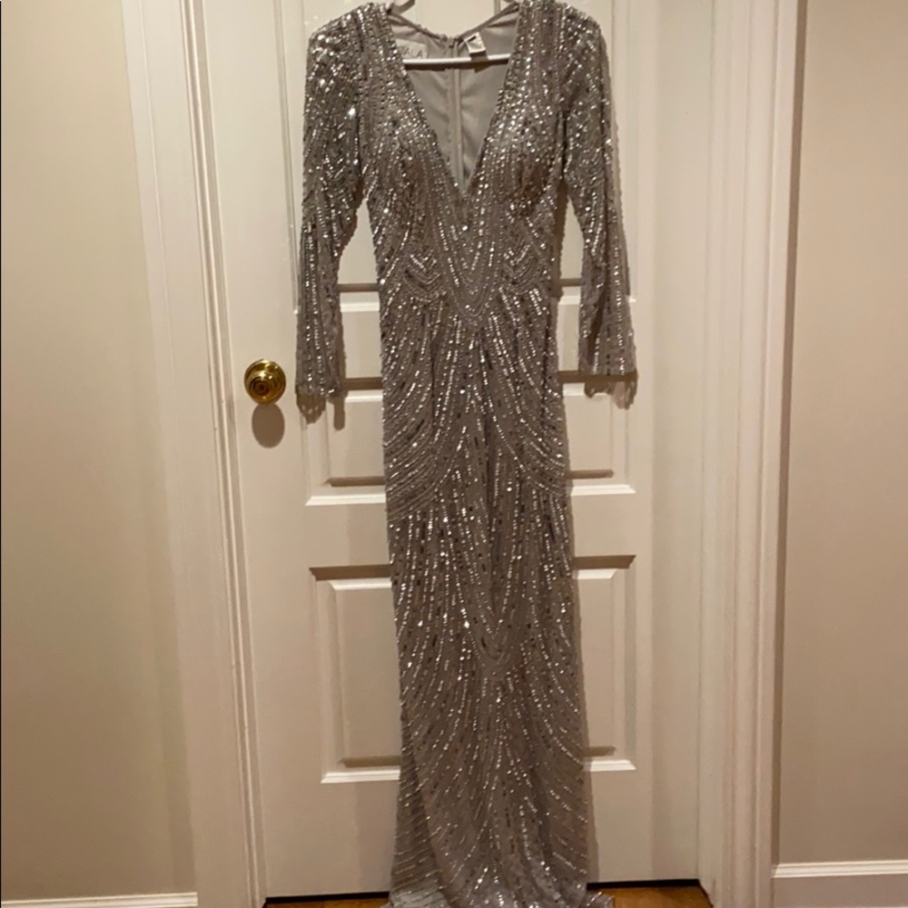 Scala long sleeve silver beaded gown - Picture 3 of 5